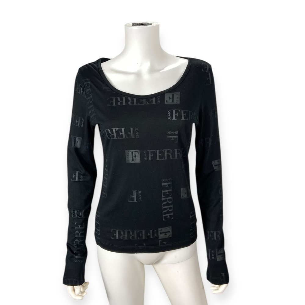 Gianfranco Ferre Black Long Sleeve Logo Top